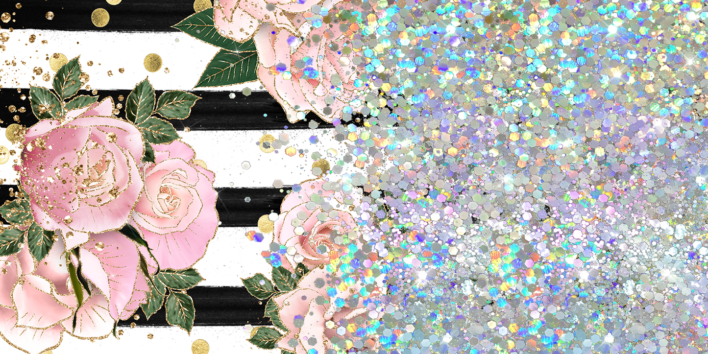 STRIPED ROSE GLITTER PEN/CUP COMBO