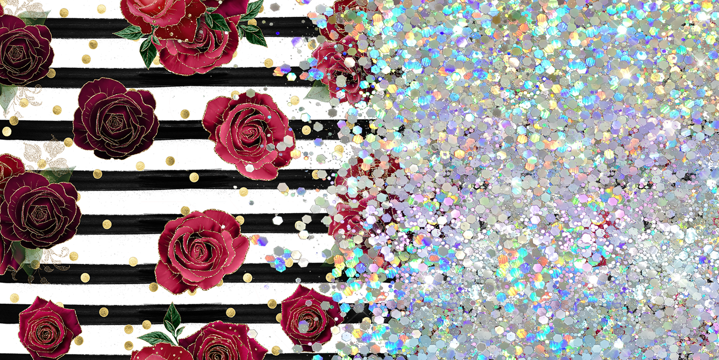 STRIPED RED ROSE GLITTER PEN/CUP COMBO