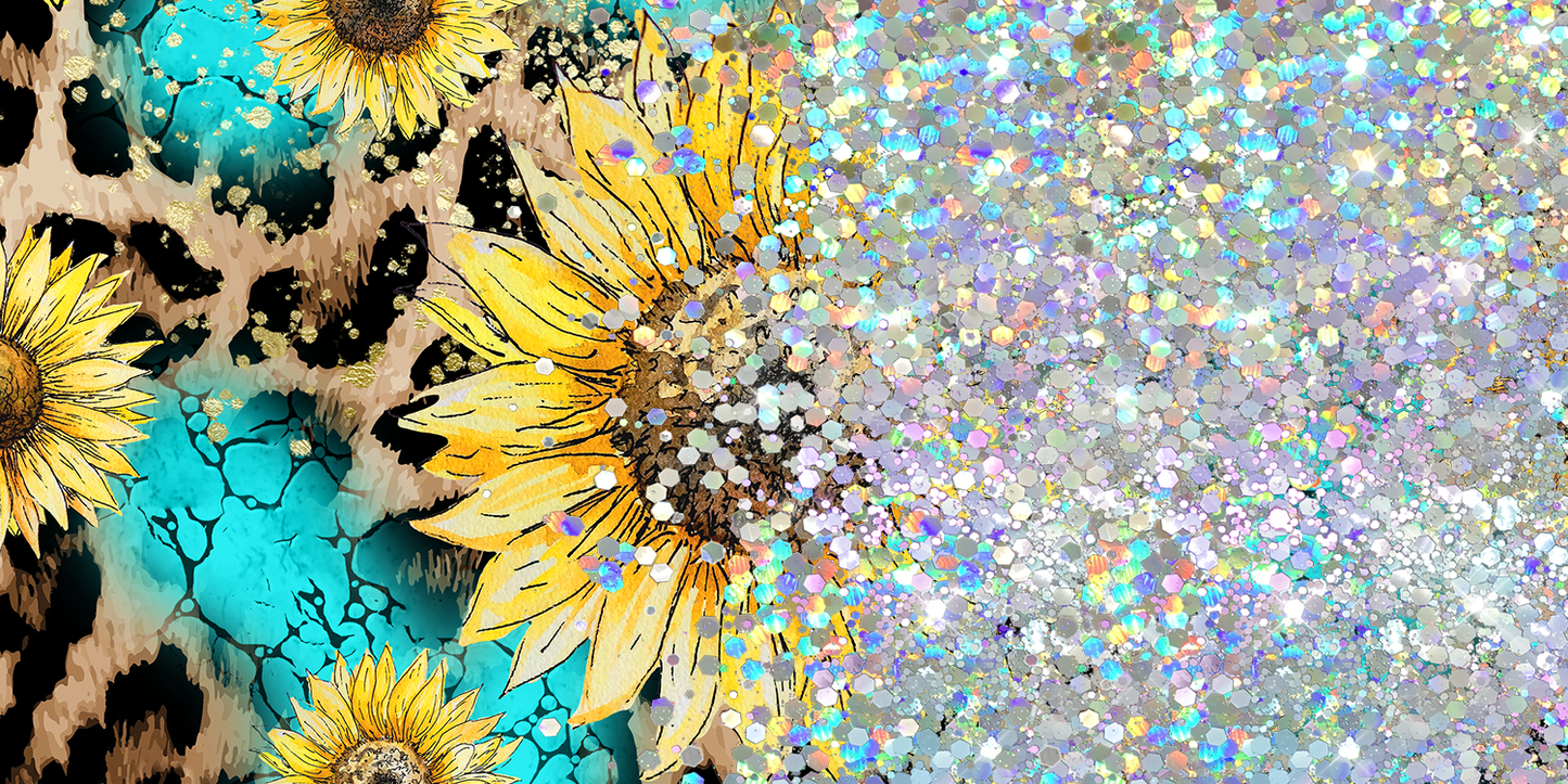 TURQUOISE SUNFLOWER GLITTER PEN/CUP COMBO