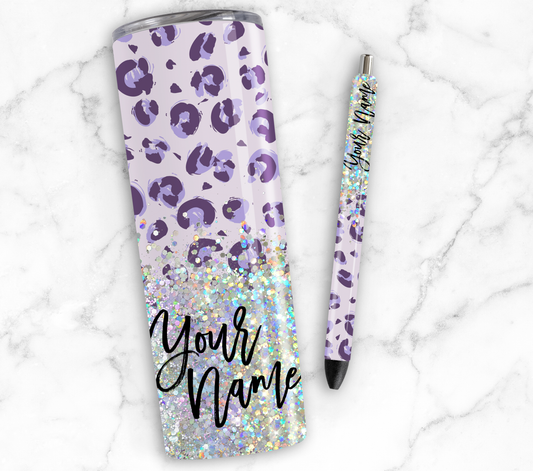 PURPLE PRINT CUP GLITTER PEN/CUP COMBO