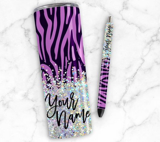 PURPLE PRINT CUP GLITTER PEN/CUP COMBO