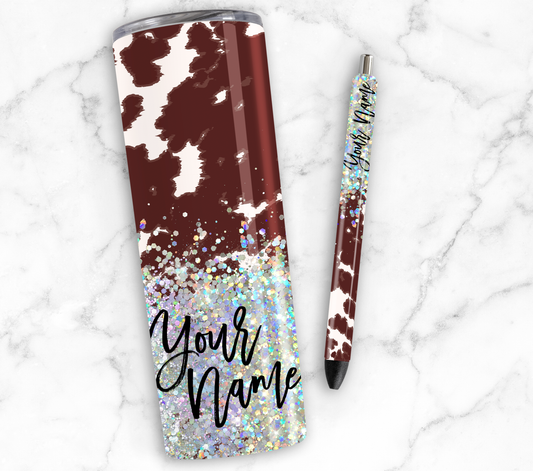 COW HIDE GLITTER PEN/CUP COMBO