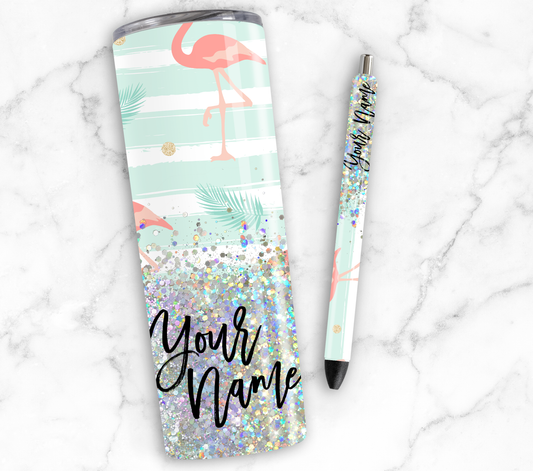 FLAMINGO GLITTER PEN/CUP COMBO