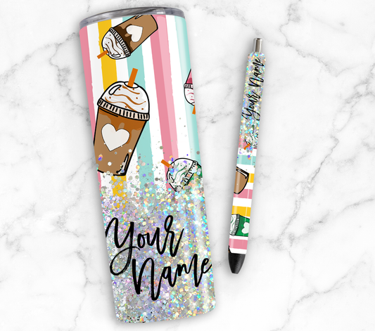 ICED COFFEE CUP GLITTER PEN/CUP COMBO