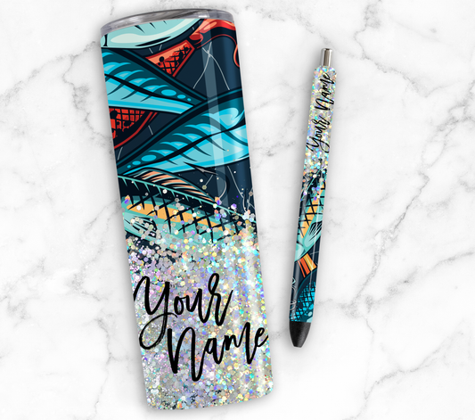 FISH PRINT CUP GLITTER PEN/CUP COMBO