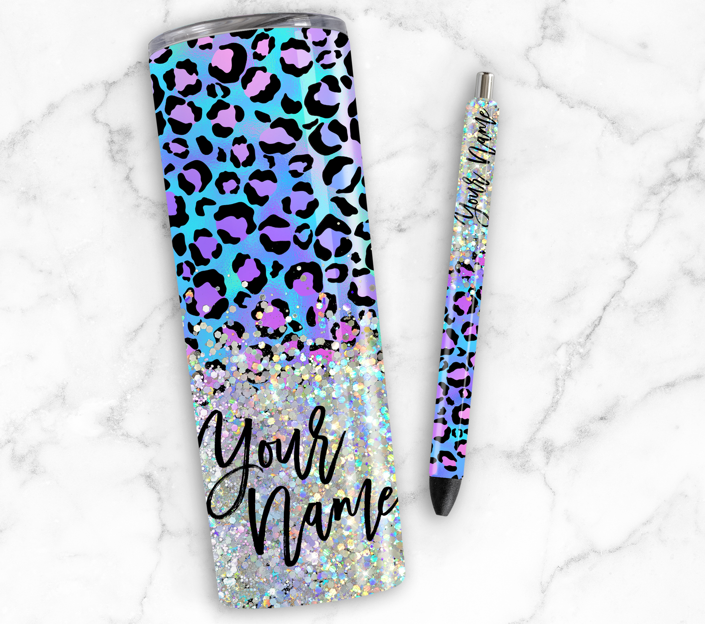 MULTI COLORED ANIMAL PRINT CUP GLITTER PEN/CUP COMBO