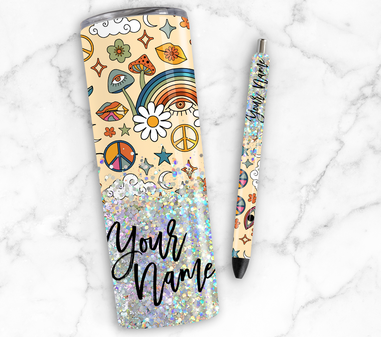 70S STYLE PRINT CUP GLITTER PEN/CUP COMBO