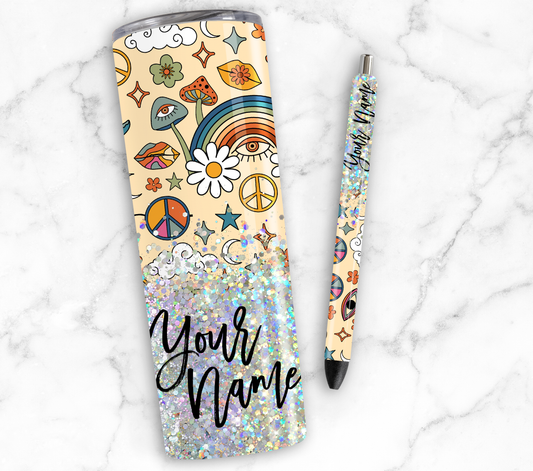 70S STYLE PRINT CUP GLITTER PEN/CUP COMBO