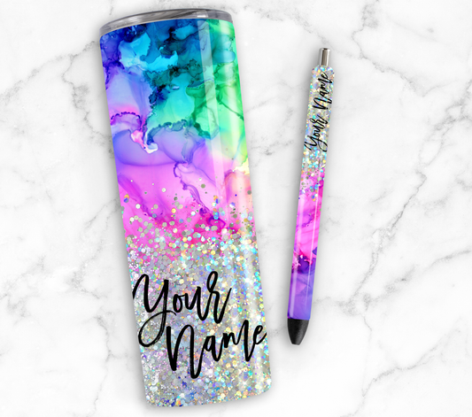 WATERCOLOR PRINT CUP GLITTER PEN/CUP COMBO