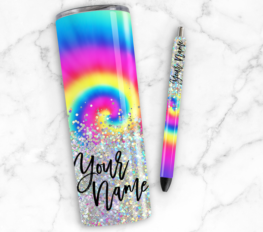 SPIRAL TYE DYED PRINT CUP GLITTER PEN/CUP COMBO