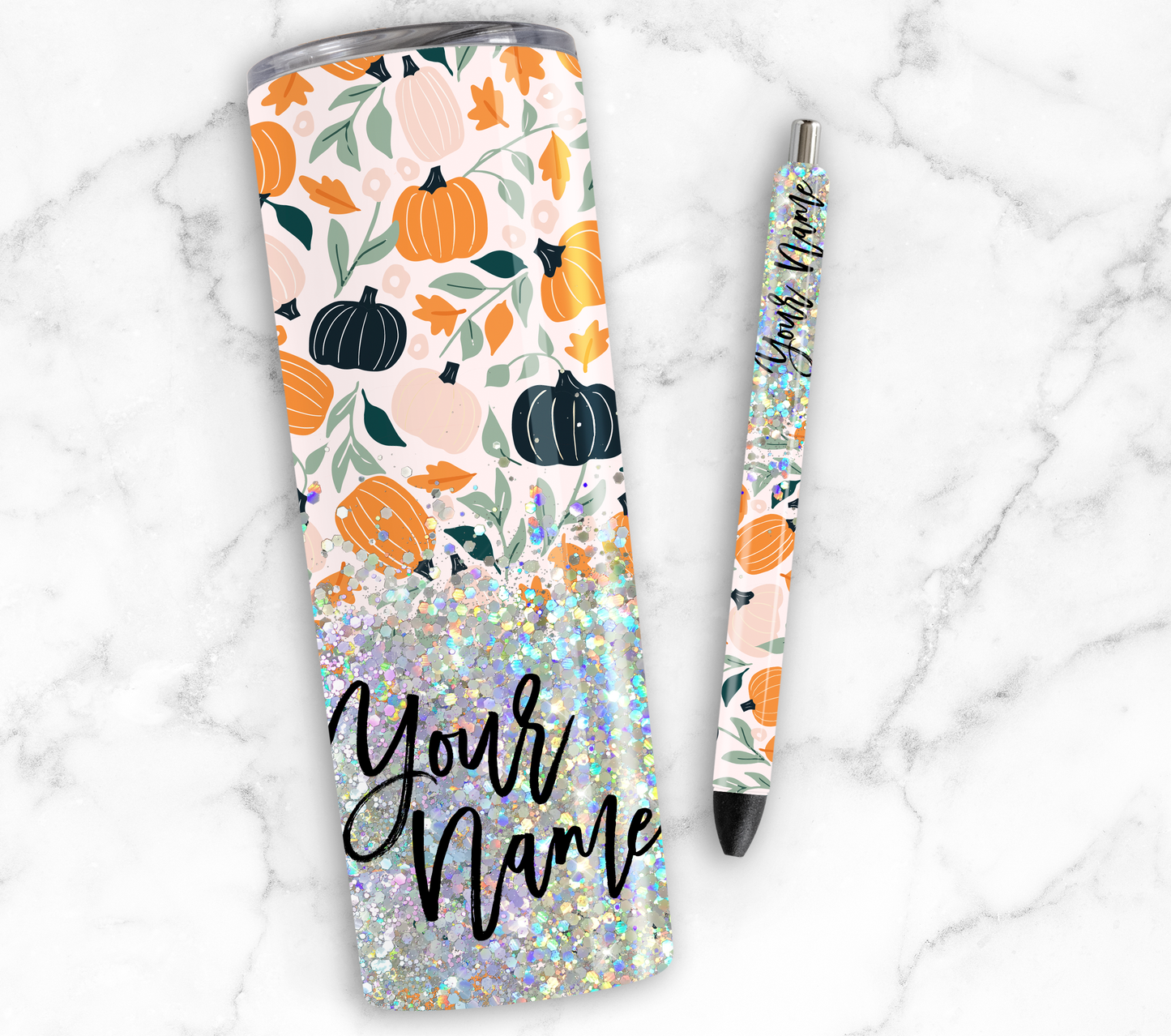 FALL PUMPKIN PRINT CUP GLITTER PEN/CUP COMBO