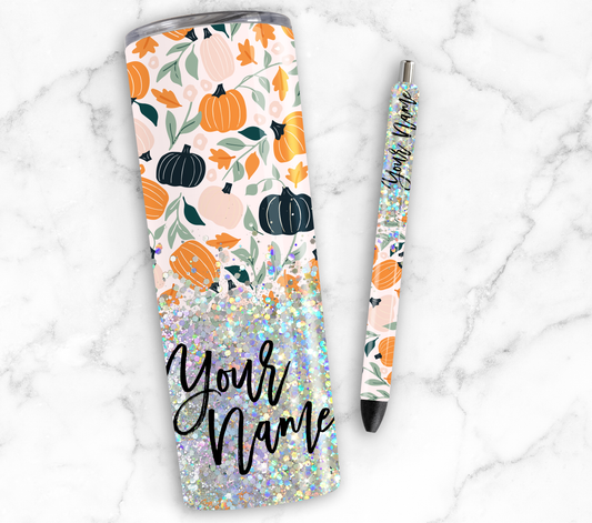 FALL PUMPKIN PRINT CUP GLITTER PEN/CUP COMBO