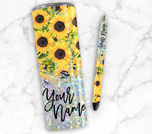 DAISY PRINT CUP GLITTER PEN/CUP COMBO