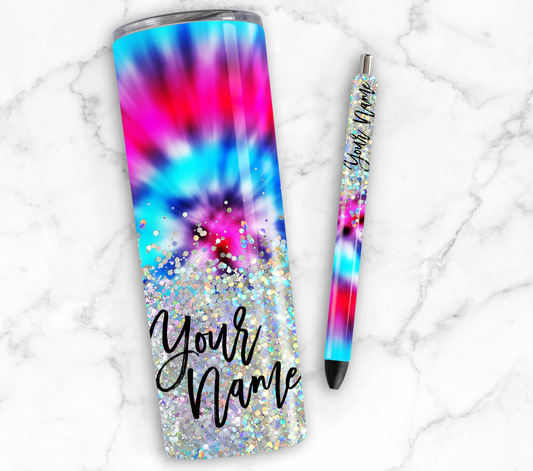 TYE DYED PRINT CUP GLITTER PEN/CUP COMBO