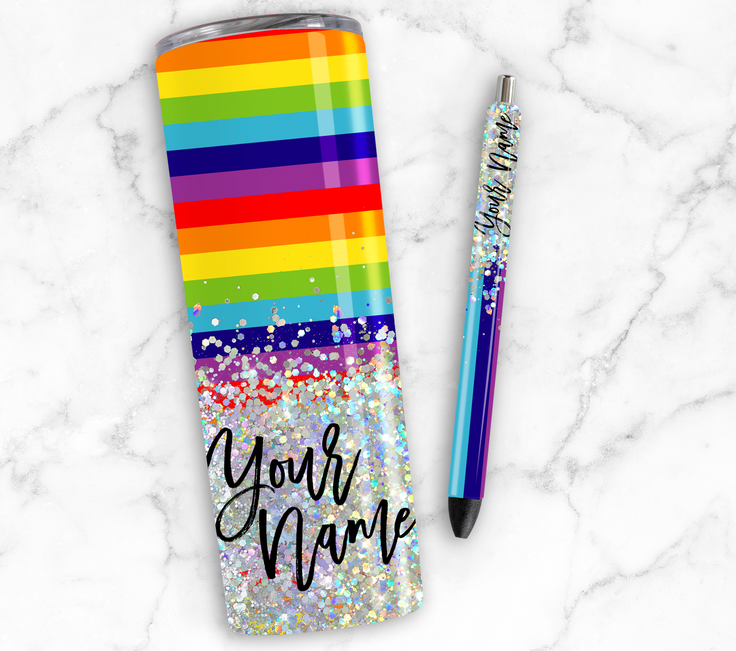 RAINBOW PRINT CUP GLITTER PEN/CUP COMBO