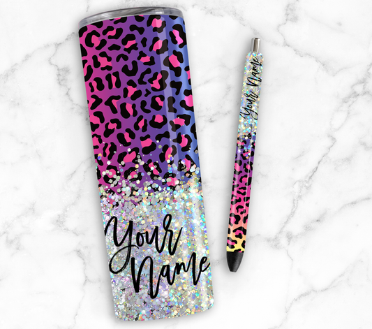 PURPLE PINK FADE GLITTER PEN/CUP COMBO