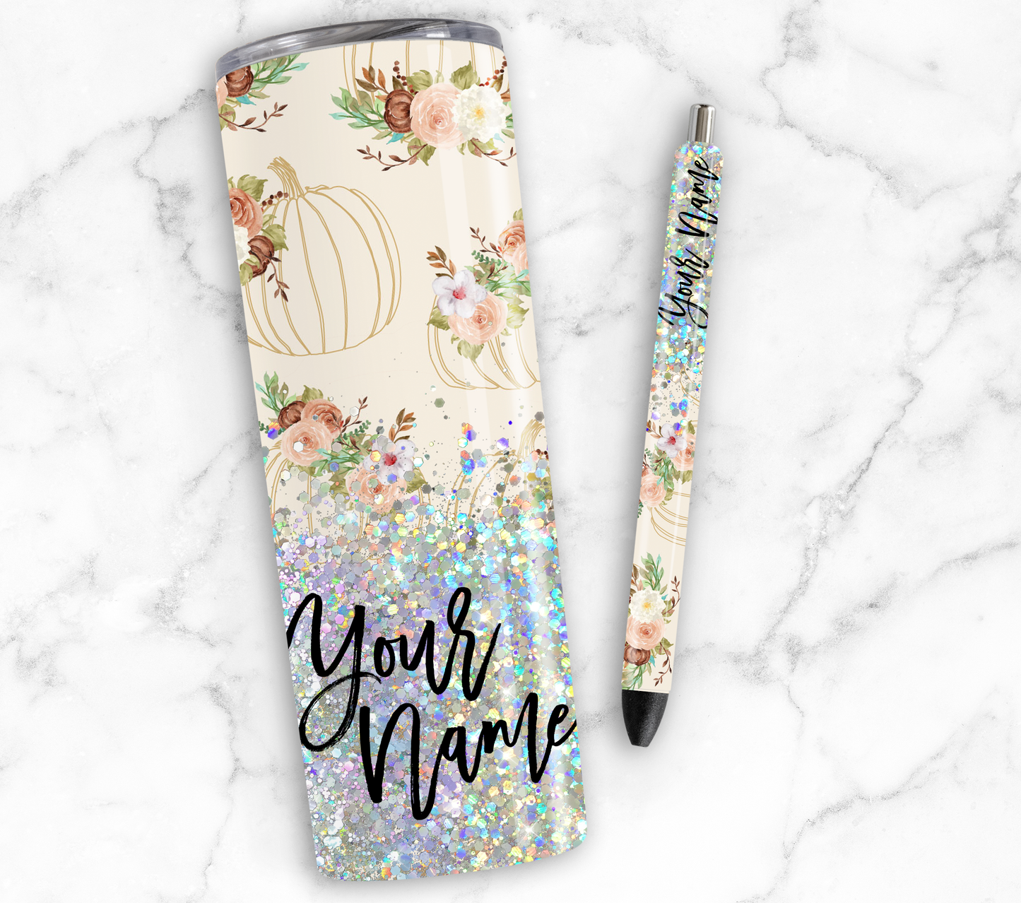 BOHO PUMPKIN GLITTER PEN/CUP COMBO