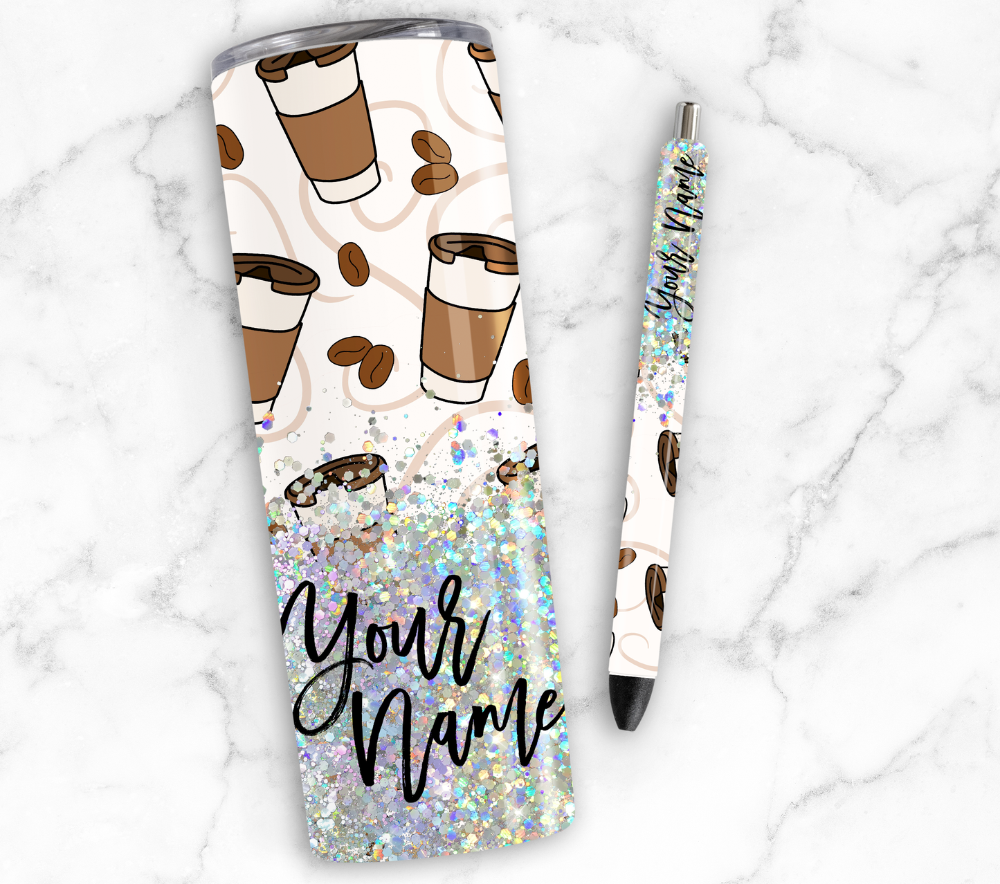 COFFEE CUP GLITTER PEN/CUP COMBO