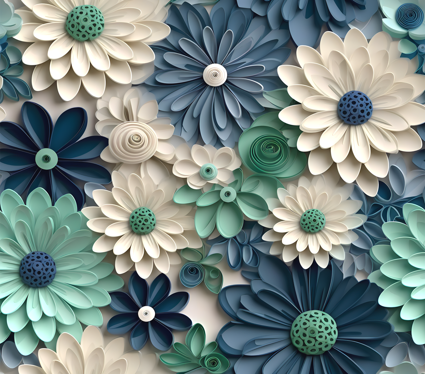 3D BLUE AND GREEN FLORAL