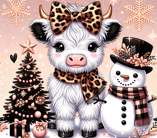 HIGHLAND COW CHRISTMAS WITH SNOWMAN
