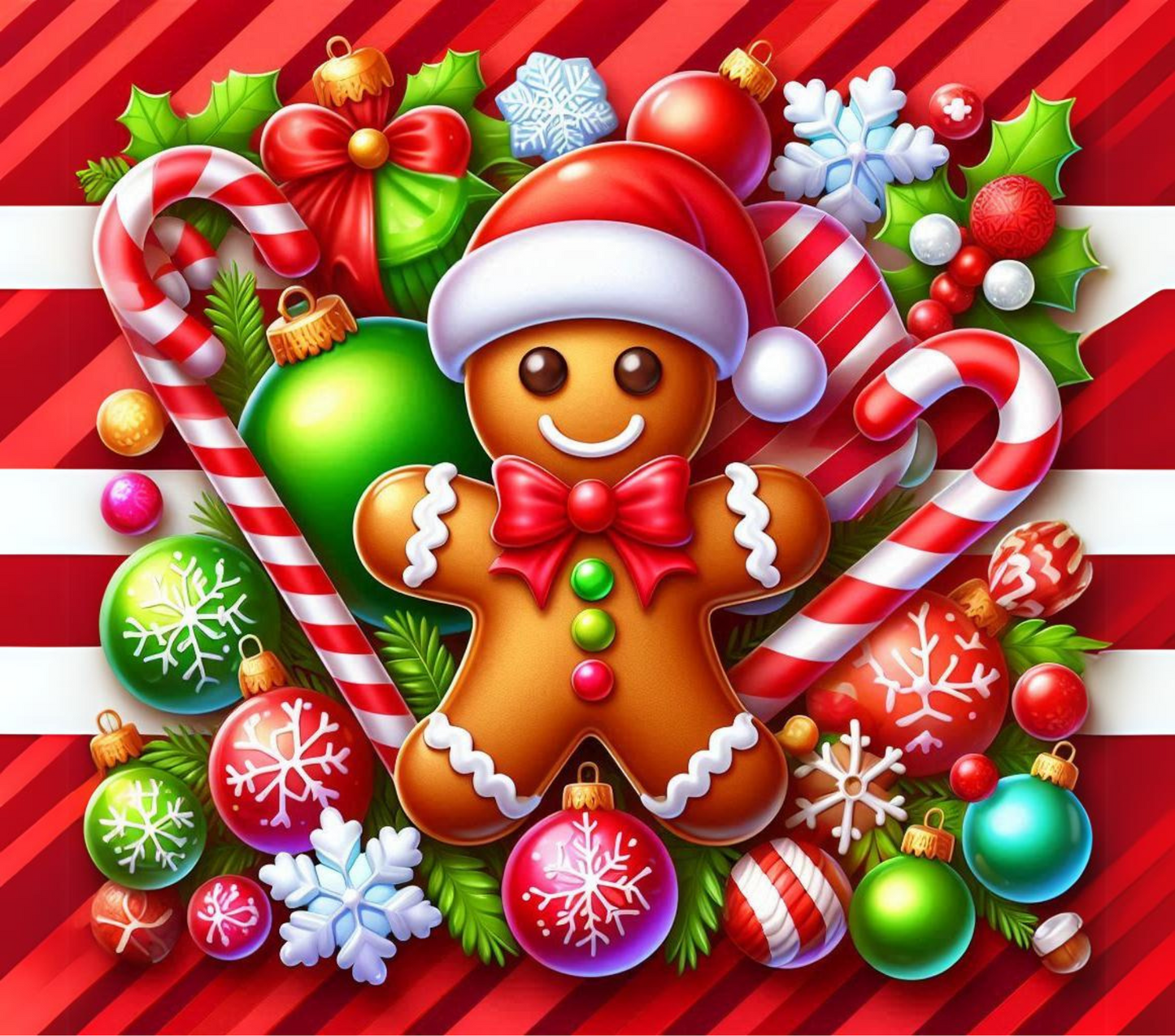 GINGERBREAD MAN CANDY STRIPED BACKGROUND