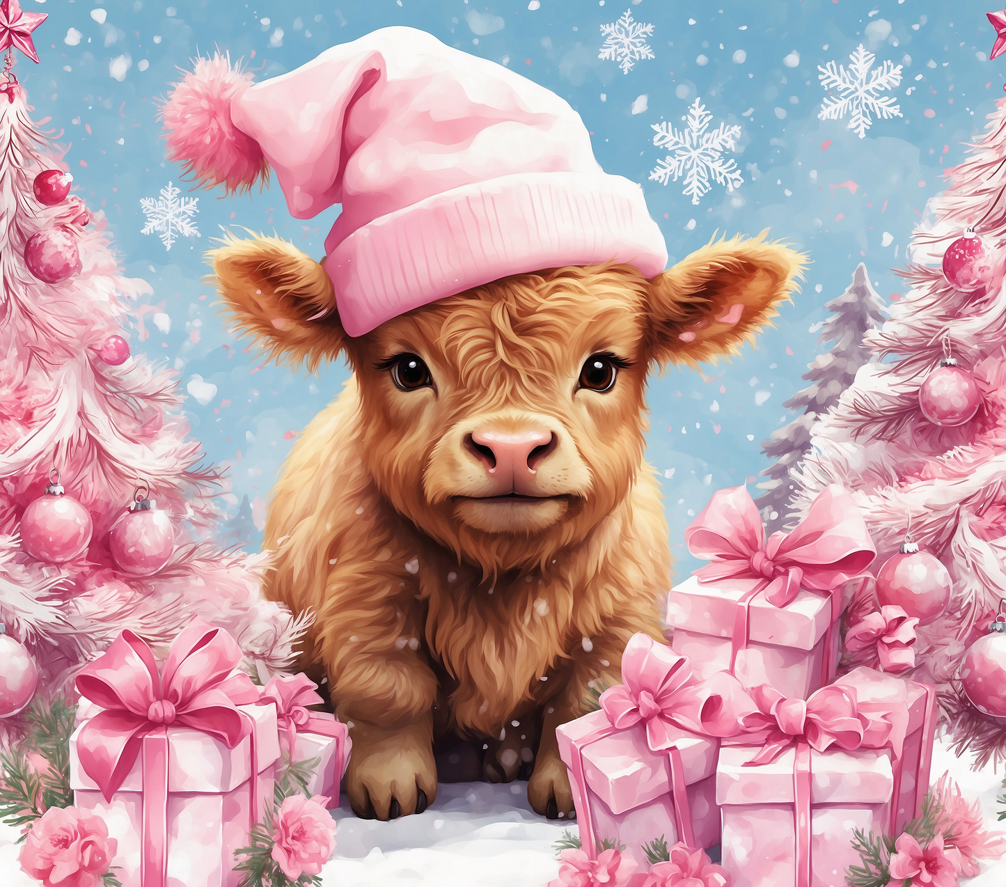 PINK HIGHLANDS COW CHRISTMAS