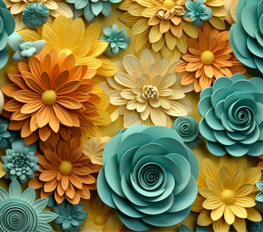 3D FLORAL YELLOW AND TURQUOISE