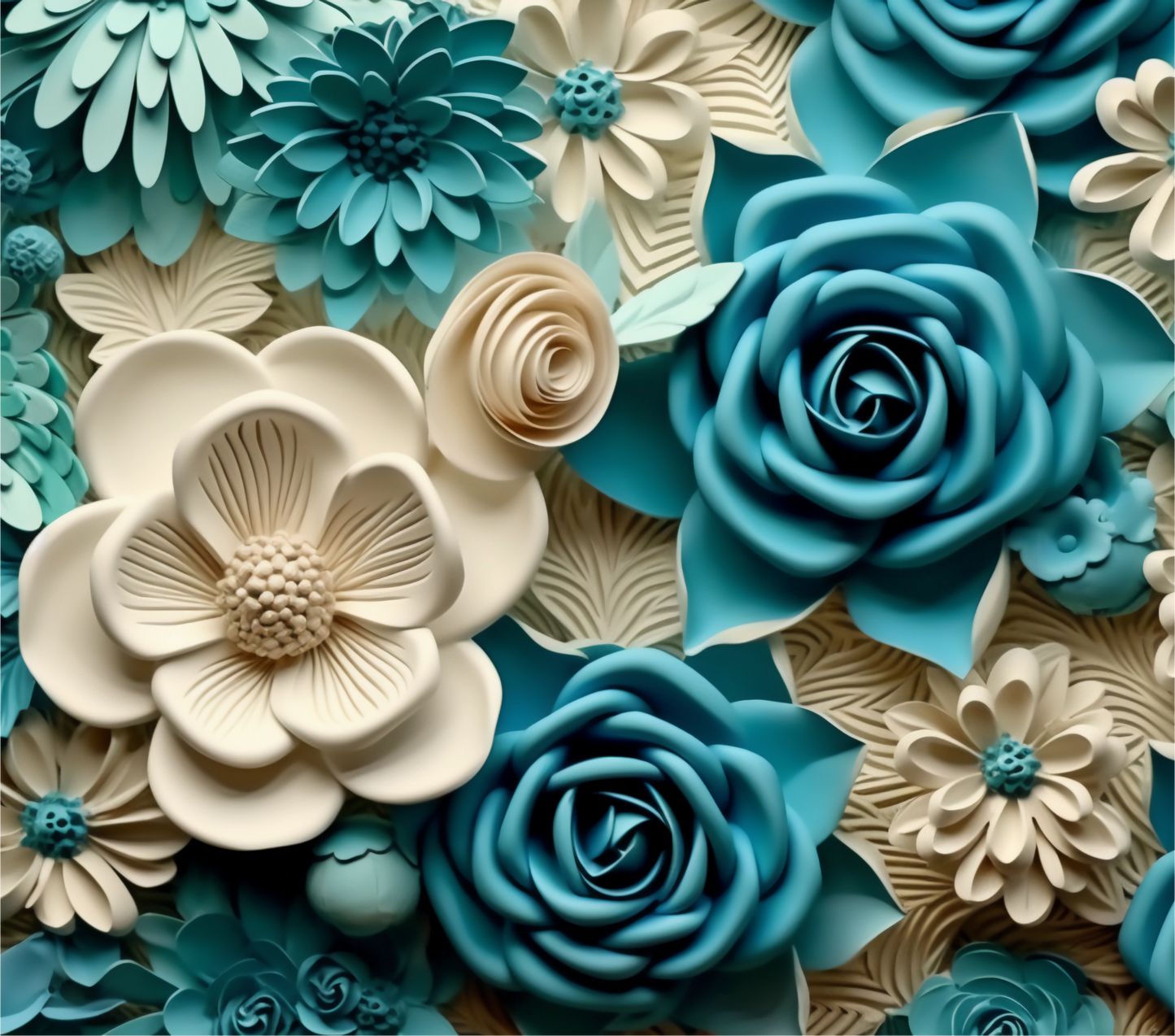 3D BLUE AND WHITE FLORAL