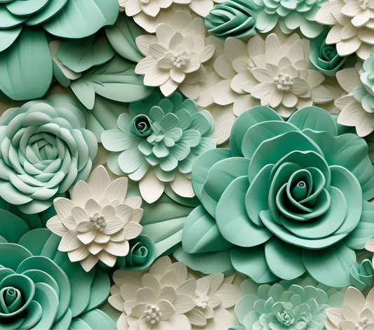 3D MINT GREEN AND WHITE BLOOMS