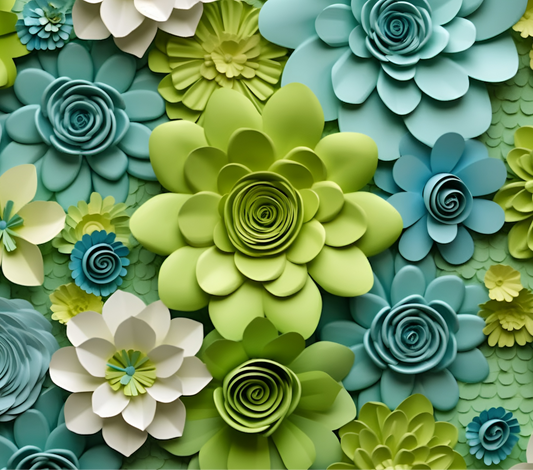 3D GREEN AND BLUE FLORAL