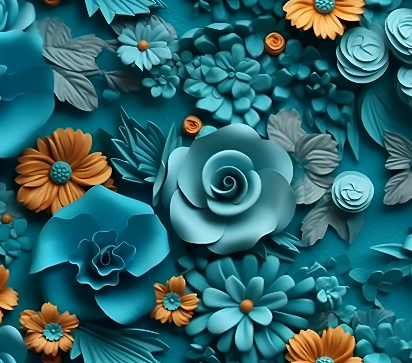 3D TURQUOISE AND GOLD FLOWERS