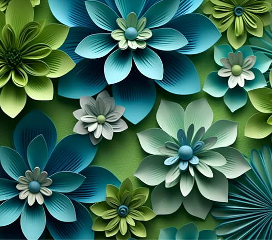 3D GREEN AND BLUE BLOOMS