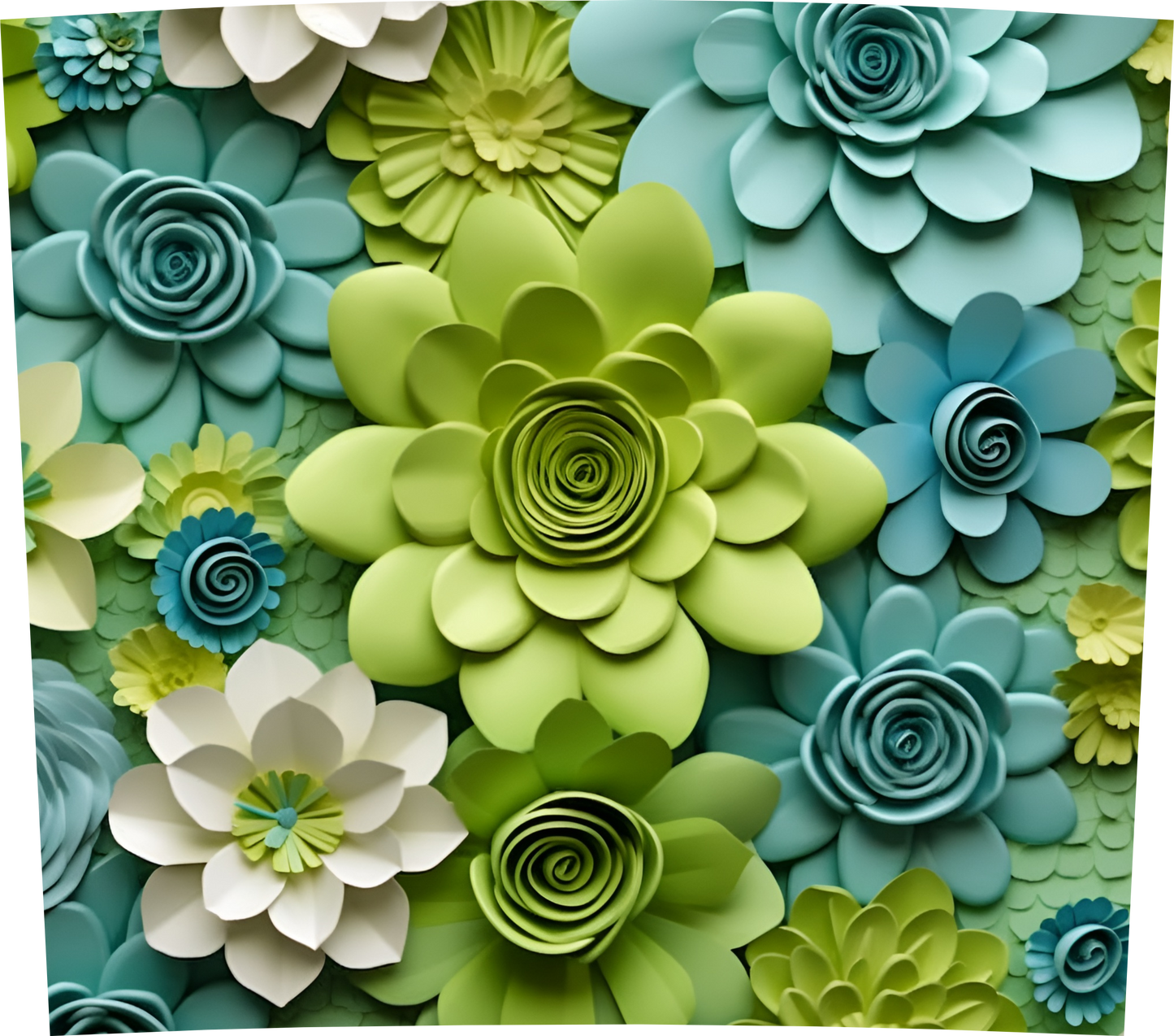 3D GREEN AND BLUE FLORAL