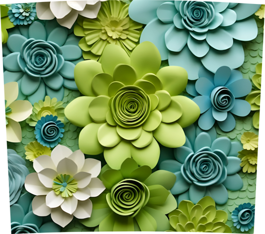 3D GREEN AND BLUE FLORAL