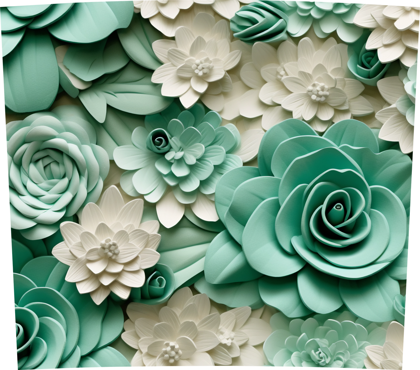 3D GREEN AND WHITE FLORAL