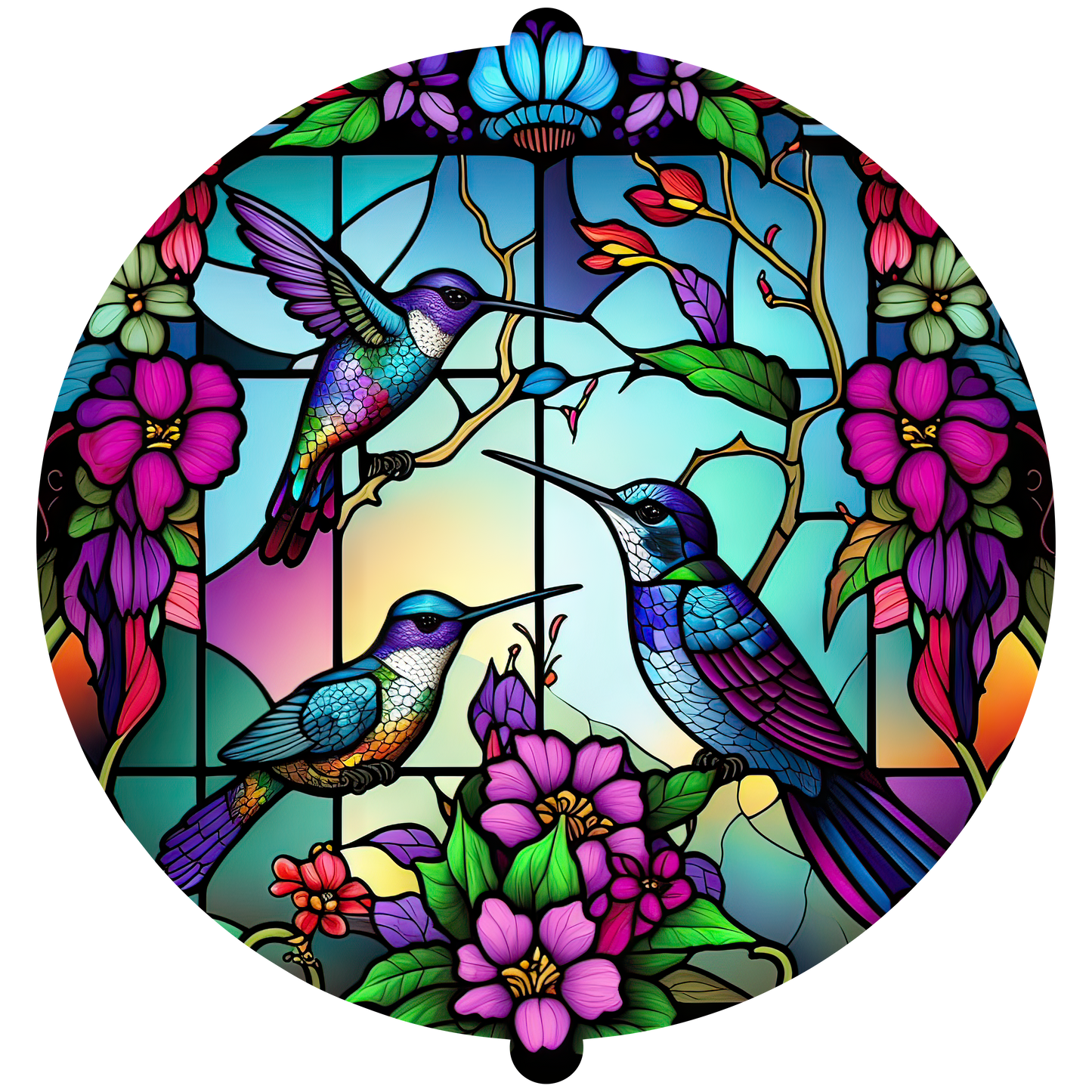 STAINED GLASS HUMMINGBIRD WINDSPINNER