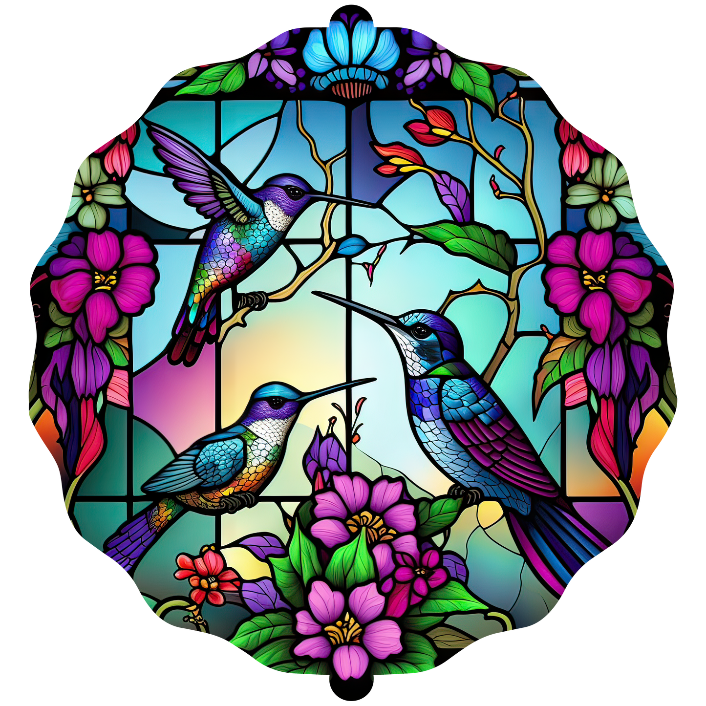 STAINED GLASS HUMMINGBIRD WINDSPINNER