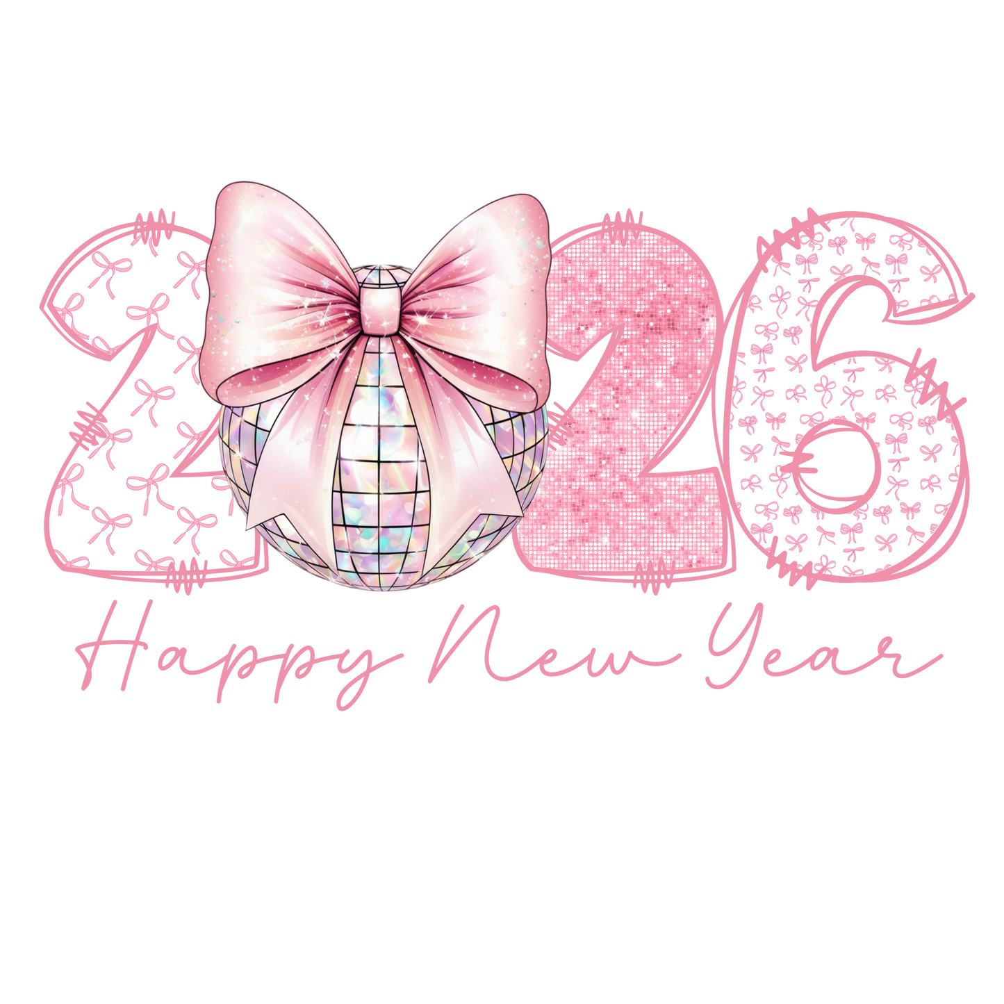 HAPPY NEW YEAR 2026 PINK DISCO BALL
