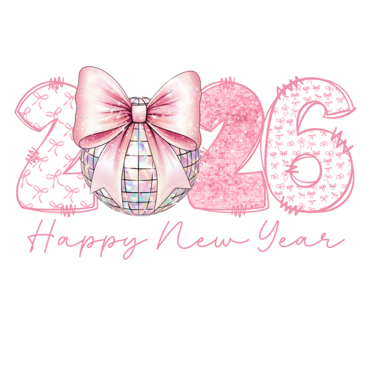 HAPPY NEW YEAR 2026 PINK DISCO BALL