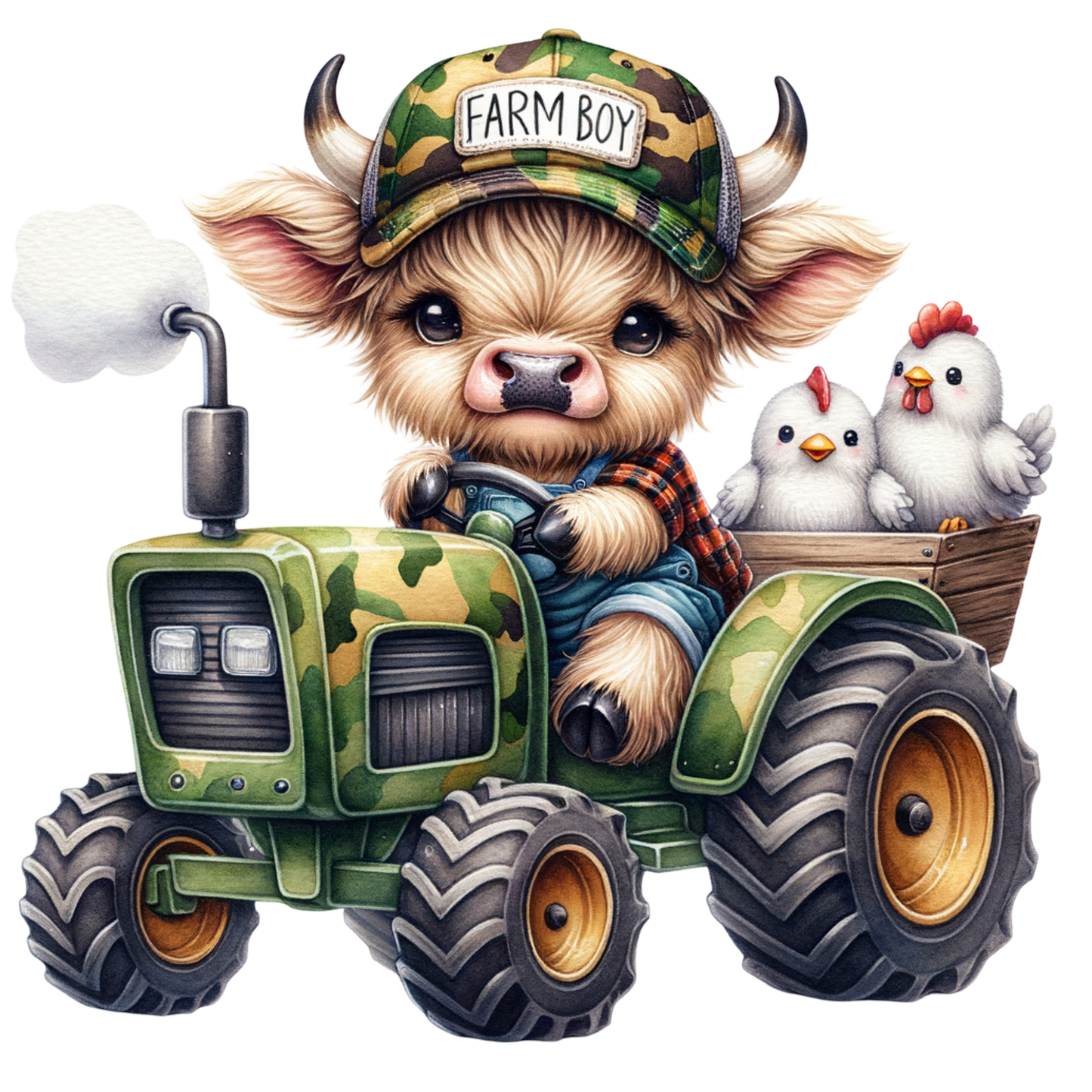 HIGHLAND COW TRACTOR FARM BOY