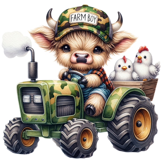 HIGHLAND COW TRACTOR FARM BOY