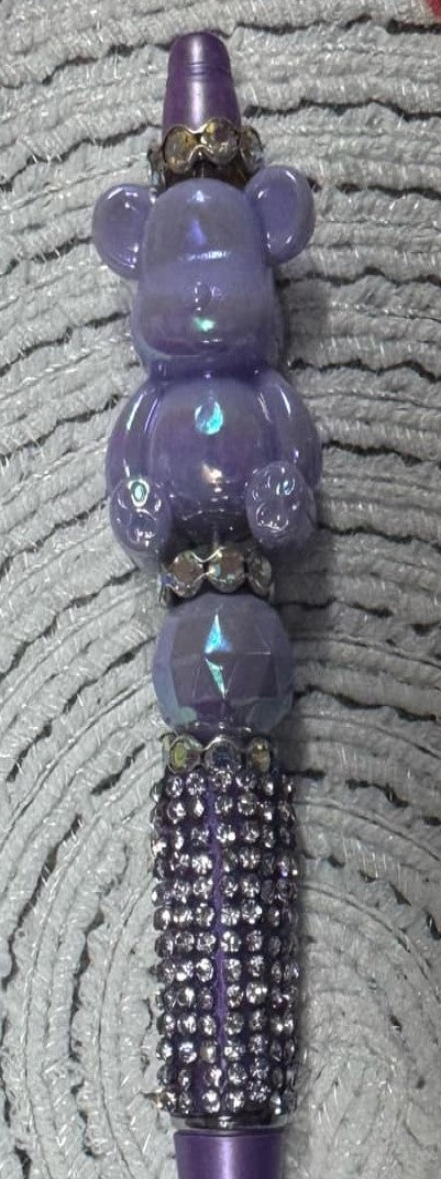 BEADED RHINESTONE PURPLE BEAR PEN