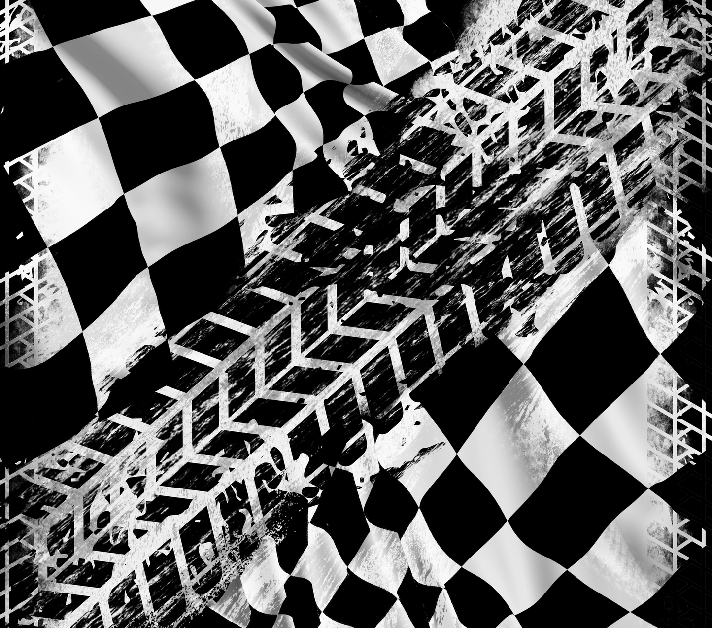 CHECKERED AND TIRE TRACKS