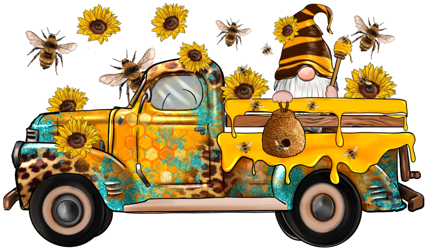 WESTERN BEE GNOME TRUCK W SUNFLOWERS