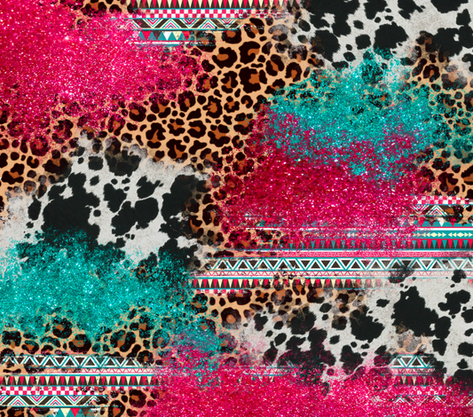 PINK AND TURQUOISE GLITTER LEOPARD COWHIDE